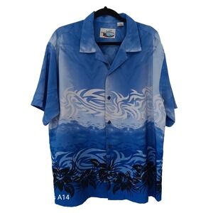 Ocean Current Men's Shirt L Blue Abstract Print‎ Button Front Short Sleeve